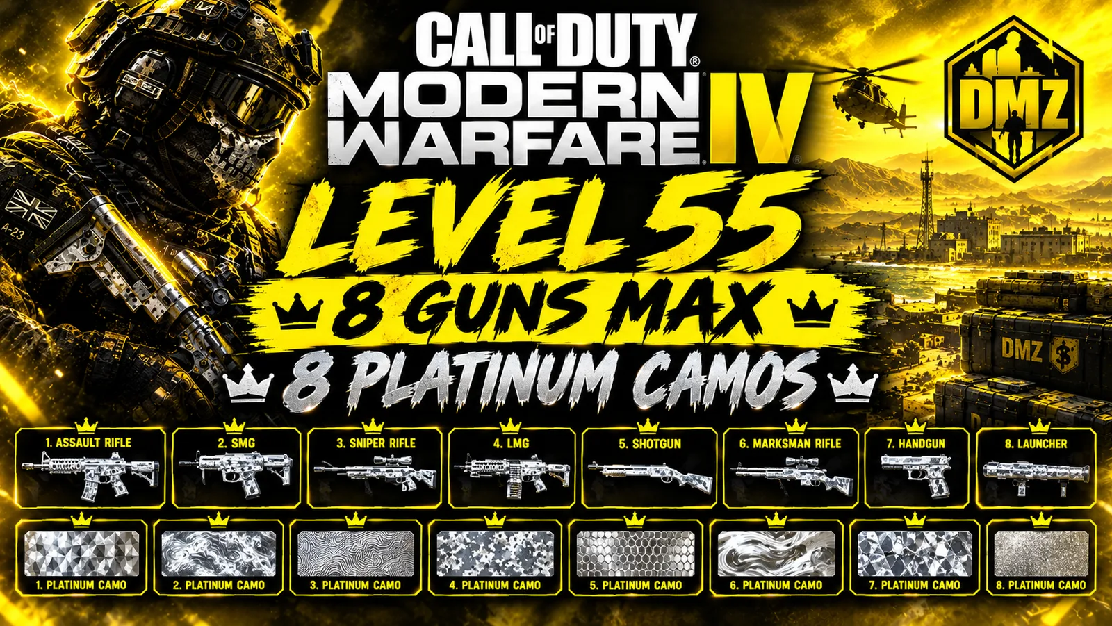 Call of Duty Account · PC / PS / Xbox · 600 Camos · Level 55 · 8 Weapons — screenshot 1