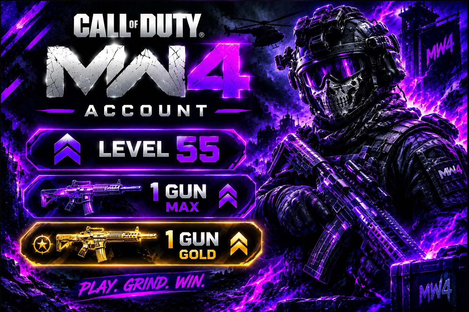 Call of Duty Account · 230 Camos · Level 55 · 2 Weapons — screenshot 1