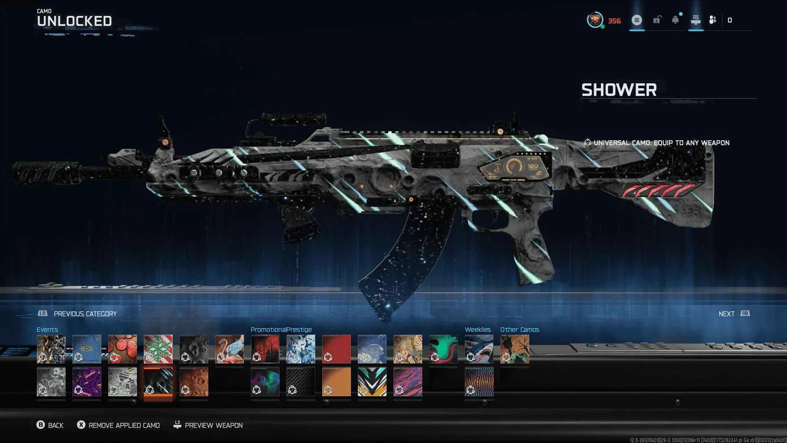 Call of Duty Account · 1000 Camos · Level 356 · 40 Weapons — screenshot 1