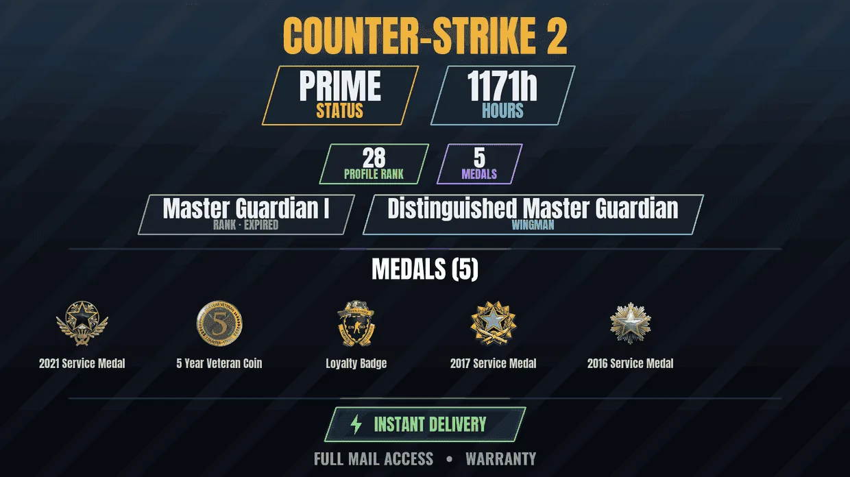 Counter Strike 2 Account · Prime · Level 28 · 186 Matches — screenshot 1