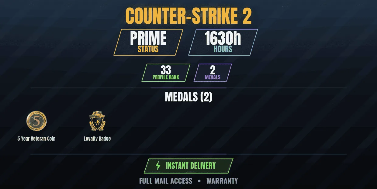 Counter Strike 2 Account · Prime · Level 33 · 22 Matches — screenshot 1