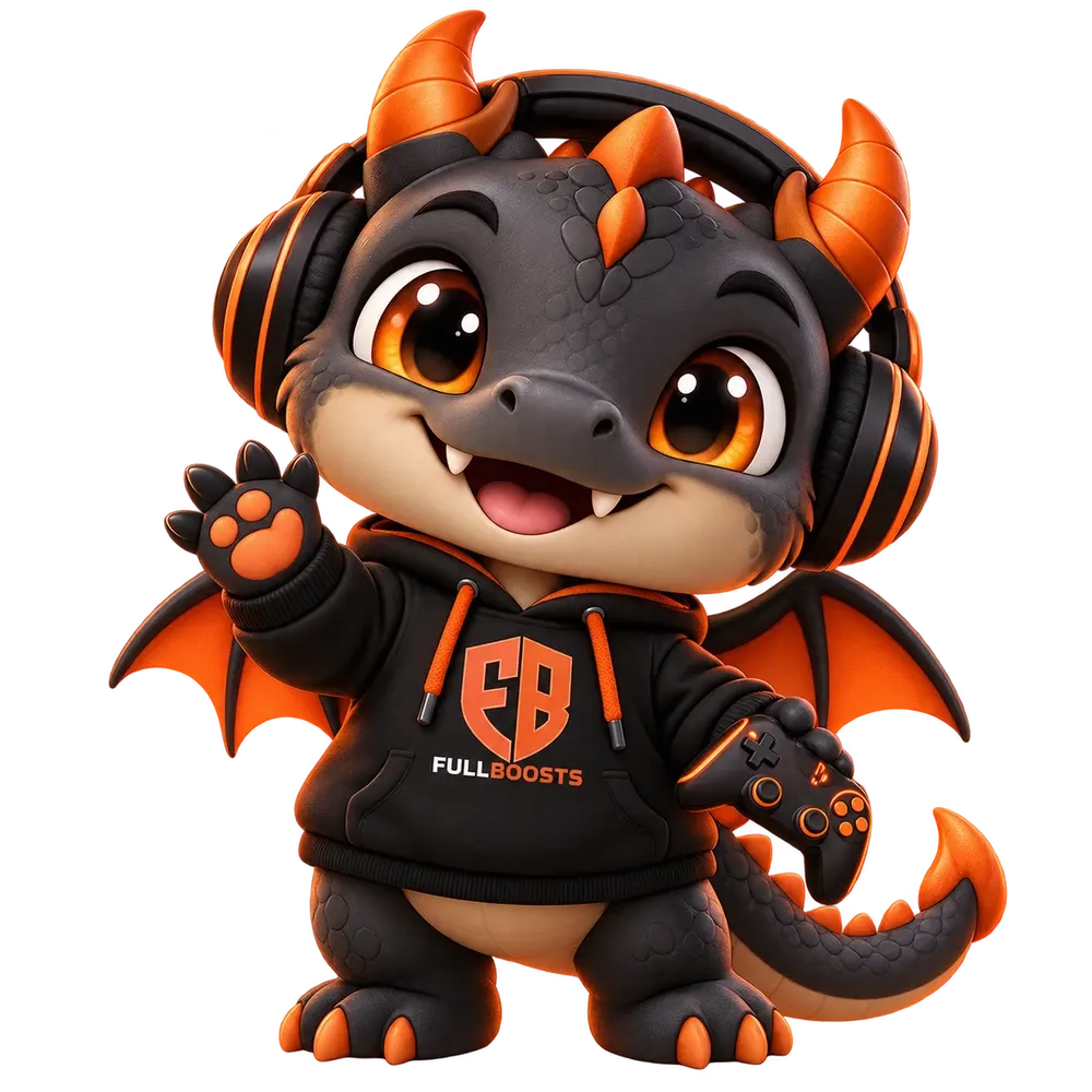 Cute FullBoosts dragon gaming mascot in a branded hoodie