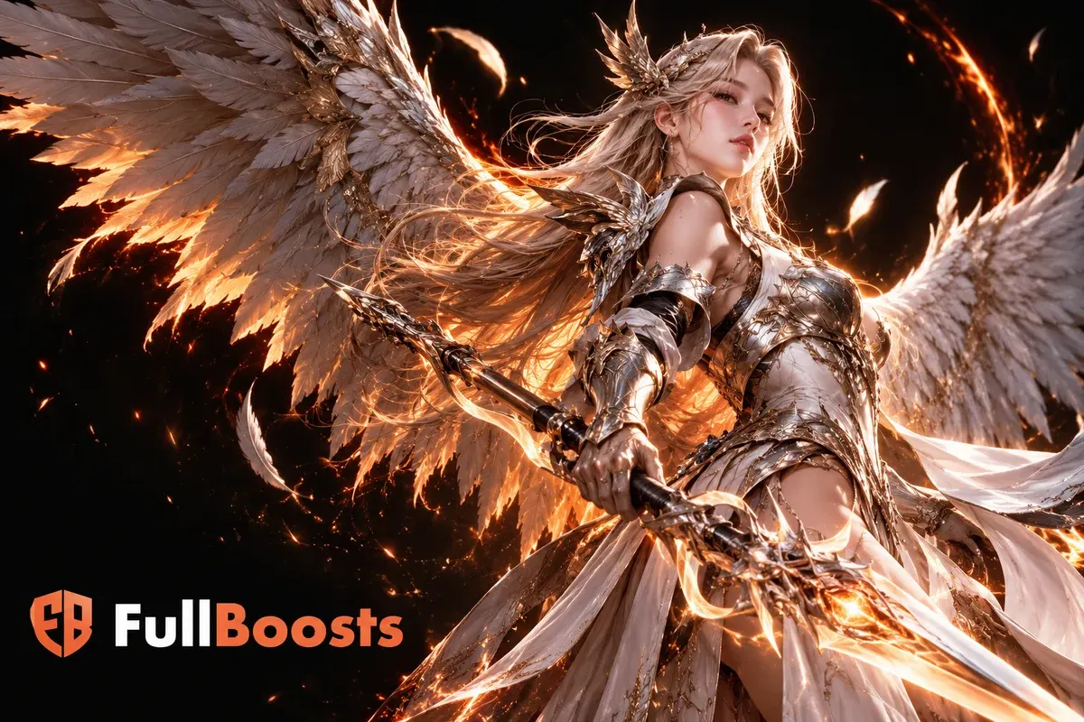 Winged celestial warrior carrying a glowing spear