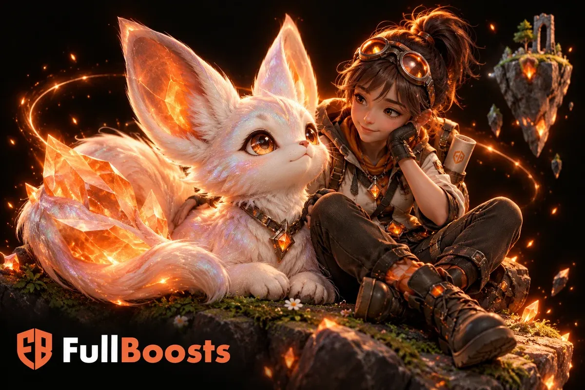 Fantasy creature with glowing crystal tail beside an explorer
