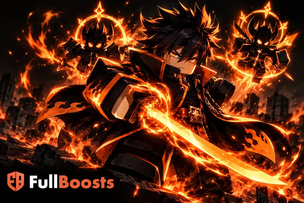 Anime defender summoning two glowing guardian silhouettes