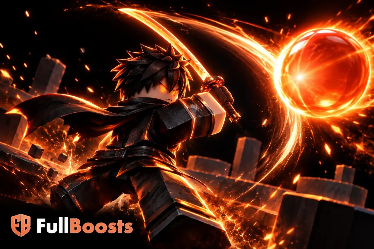 Blocky duelist deflecting an orange energy ball with a katana