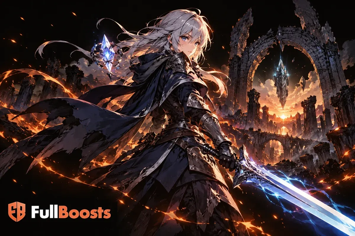 Silver-haired anime adventurer with a glowing fantasy crystal