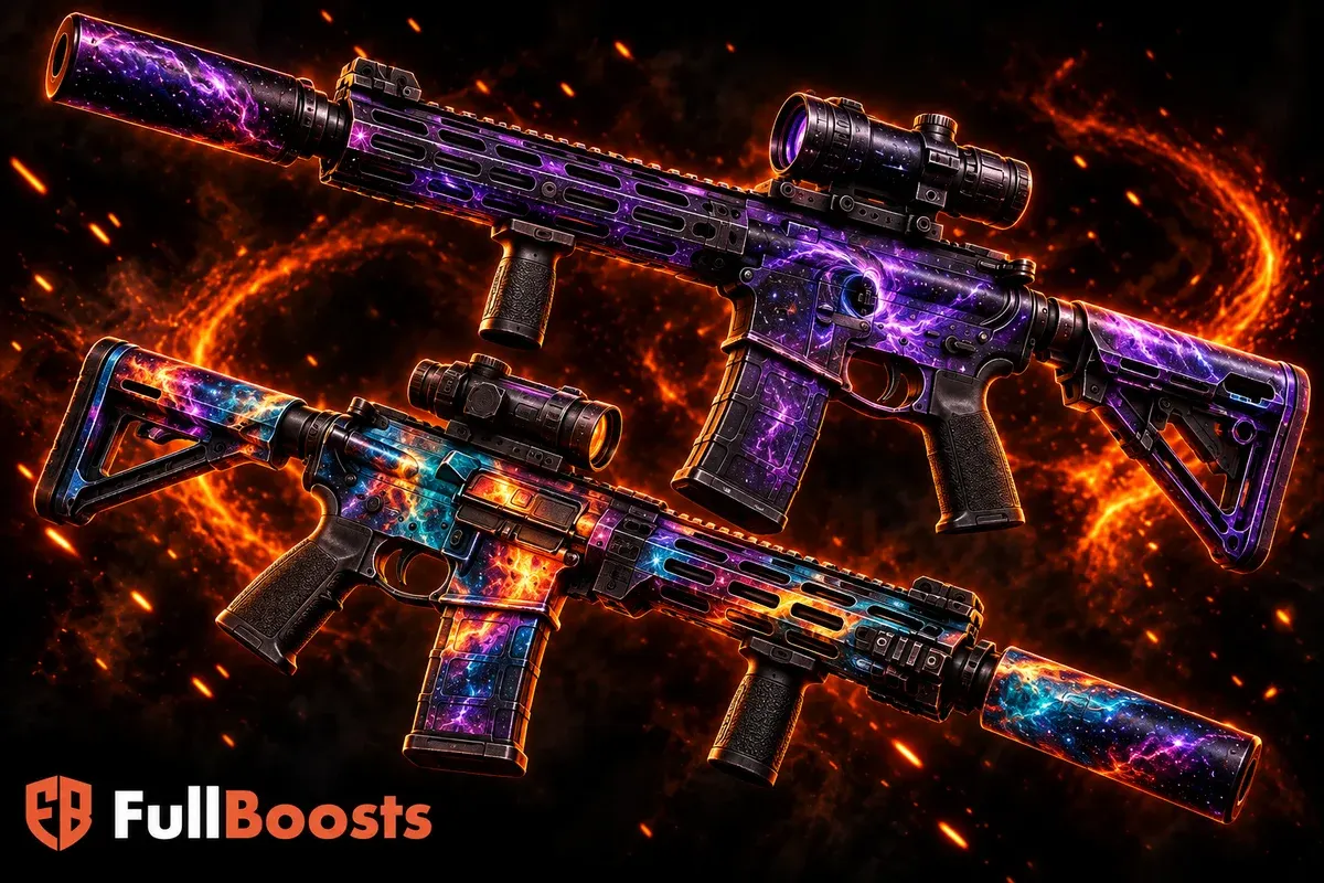 Two rifles with contrasting cosmic camouflage finishes — FullBoosts BO6 guide