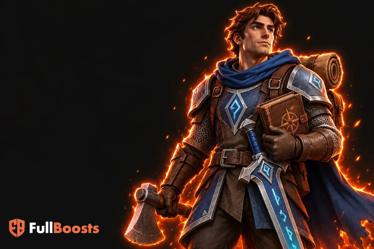 A RuneScape-inspired adventurer with a rune-trimmed sword
