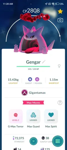 Shiny Gigantamax Gengar 2808 CP — image 1