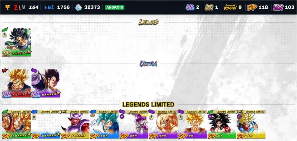 Dragon Ball Legends account preview