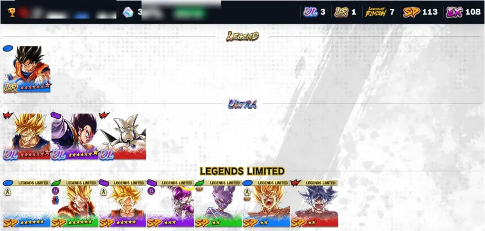 Dragon Ball Legends account preview