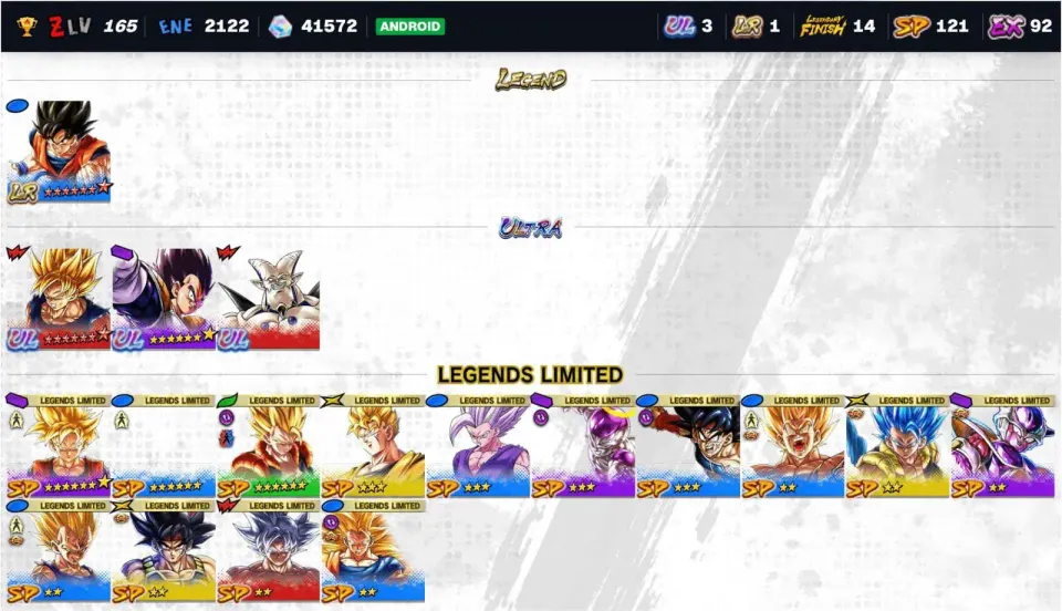 Dragon Ball Legends account preview