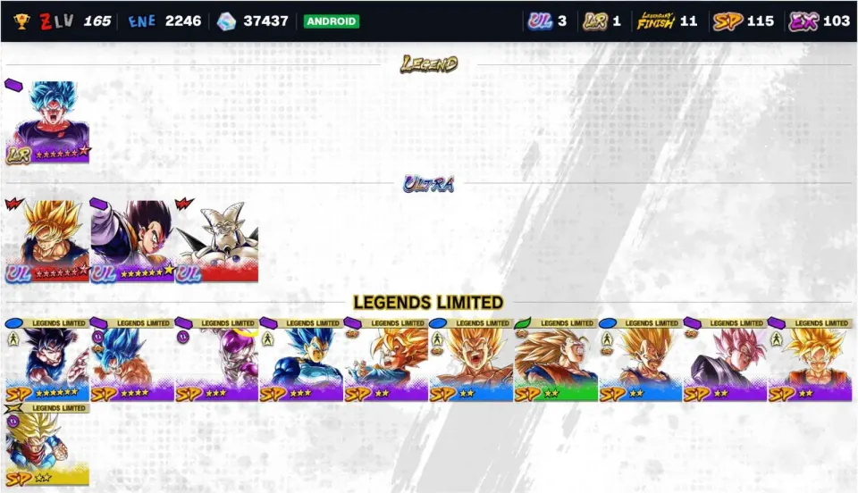 Dragon Ball Legends account preview