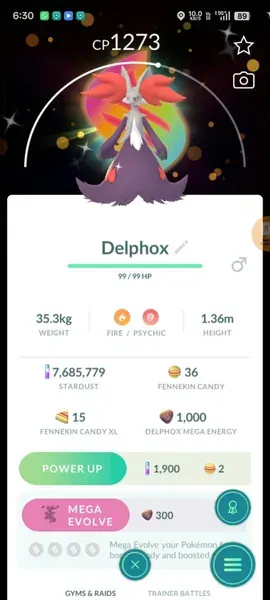 Shiny Delphox With Mega Bg